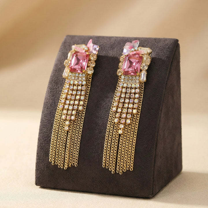 Pink Stone Crystal Earrings