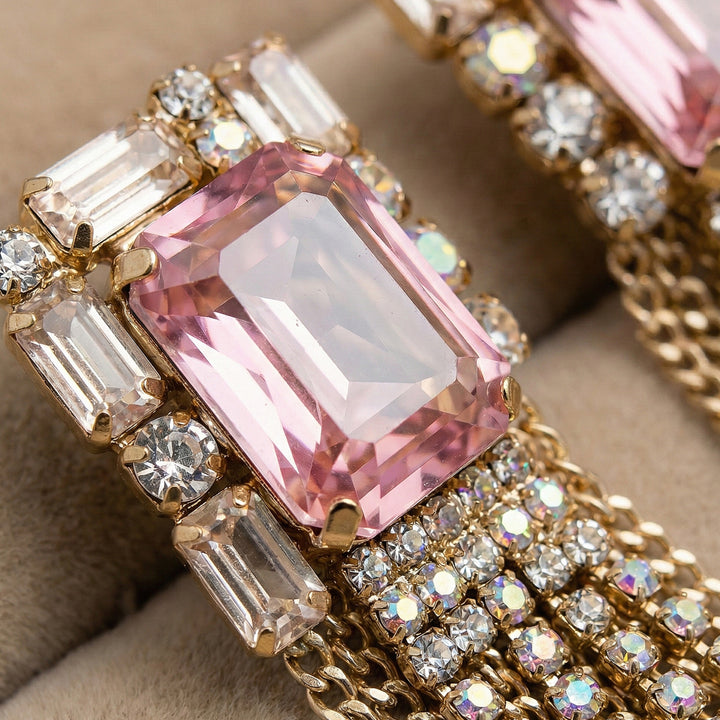 Pink Stone Crystal Earrings