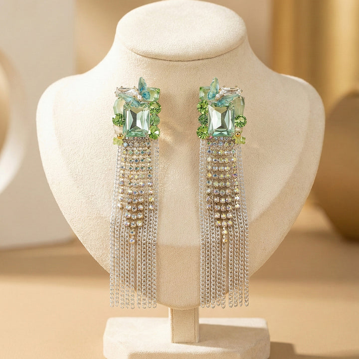 Green Crystal Long Earrings