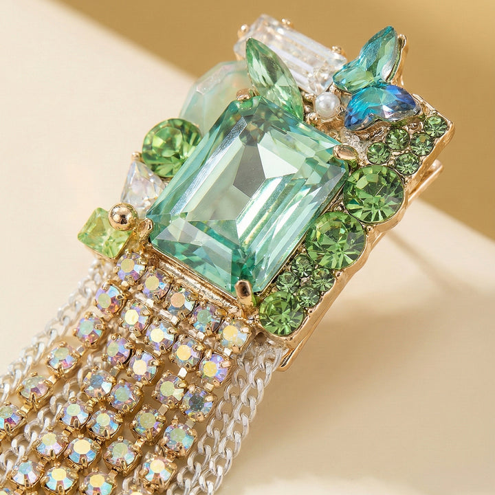 Green Crystal Long Earrings