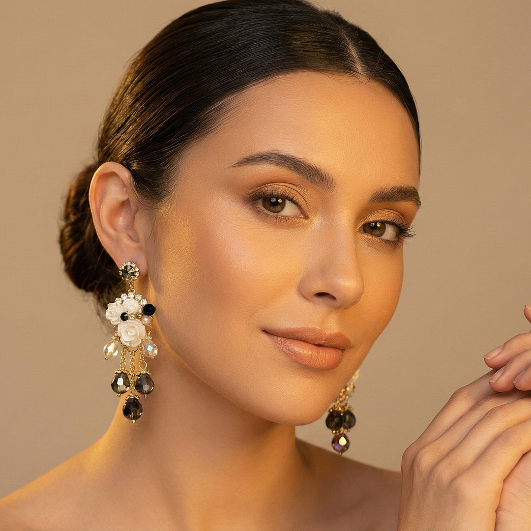 White Floral Crystal  Earrings