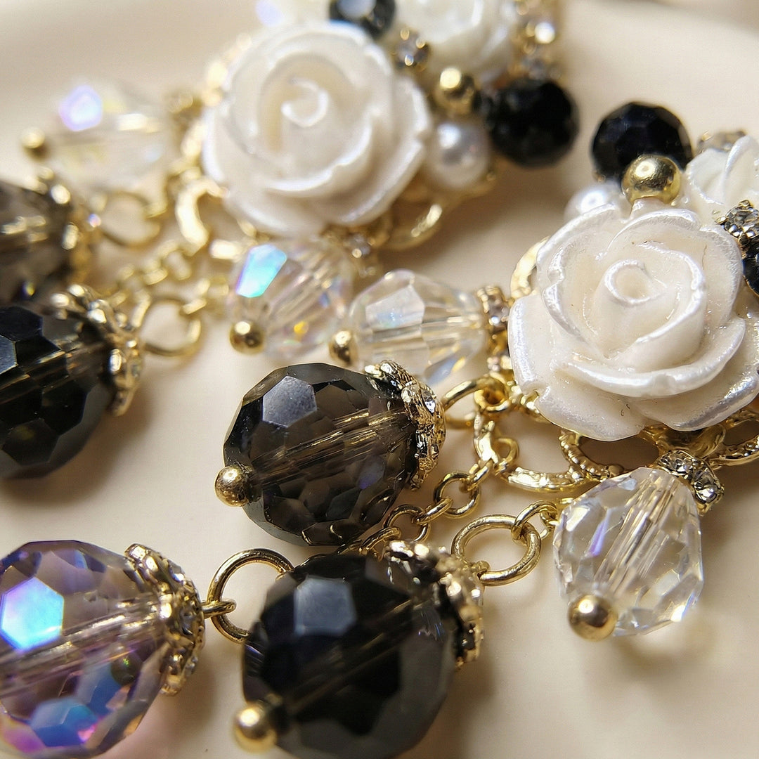 White Floral Crystal  Earrings