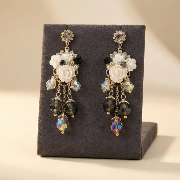 White Floral Crystal  Earrings