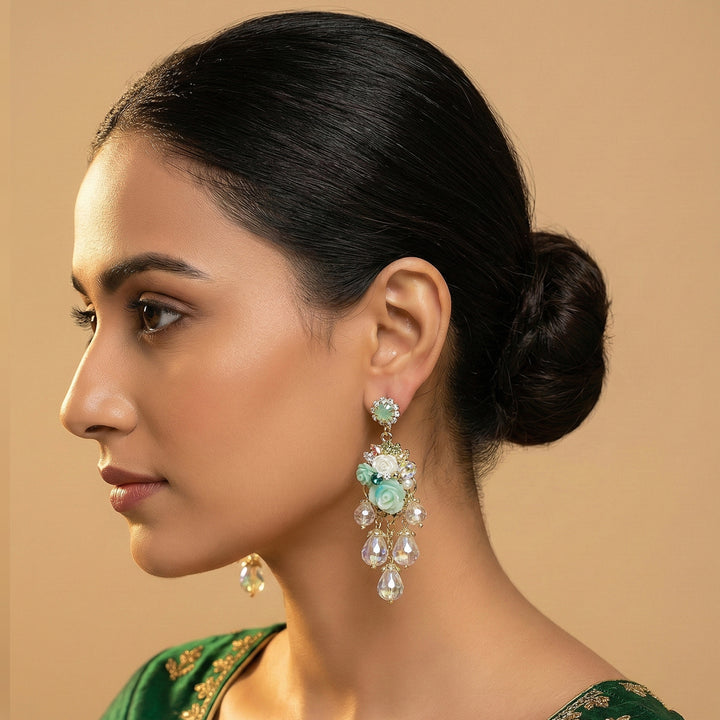 Mint Green Floral  Earrings