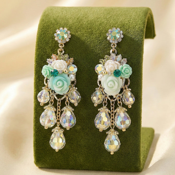 Mint Green Floral  Earrings