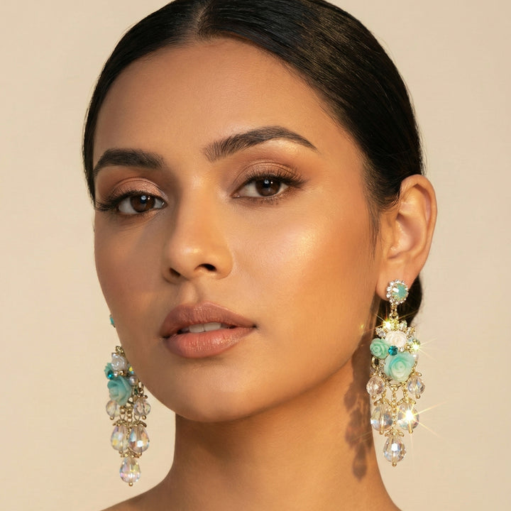 Mint Green Floral  Earrings