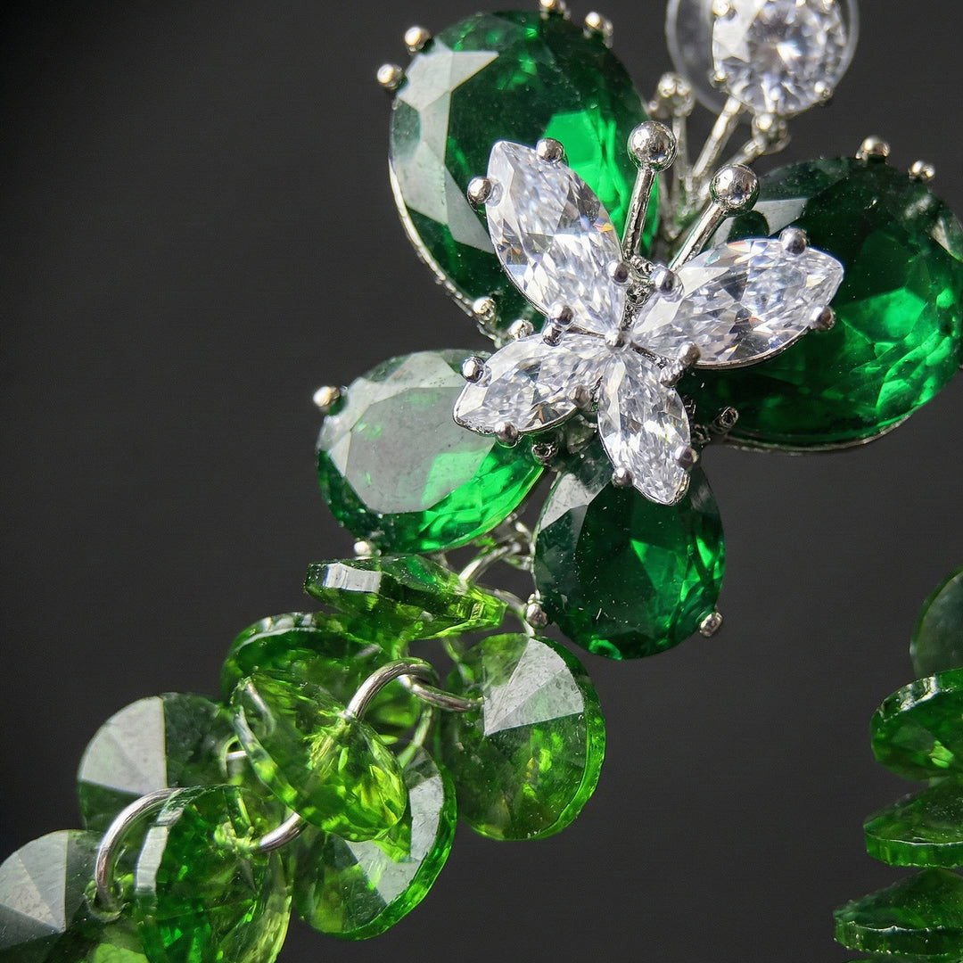 Emerald Green Crystal Butterfly Earrings