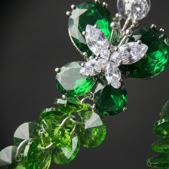 Emerald Green Crystal Butterfly Earrings