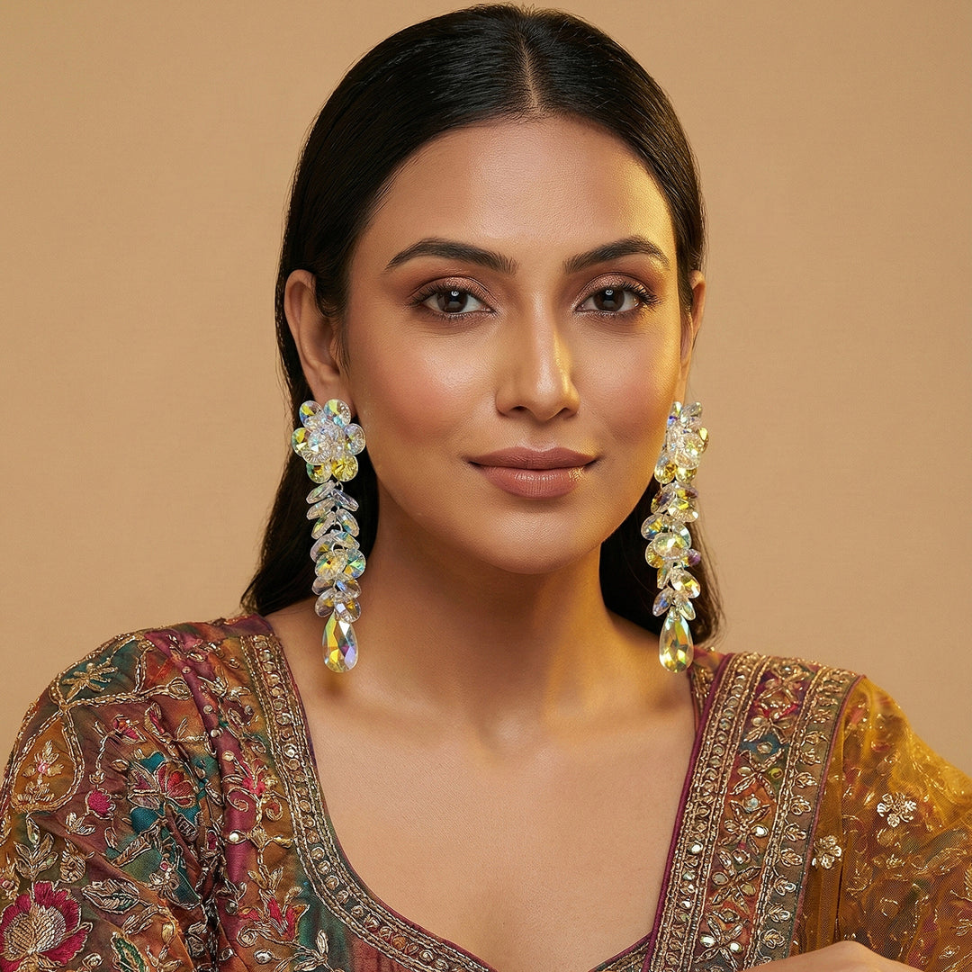 Rainbow Crystal Floral  Earrings