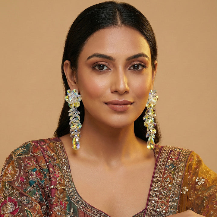 Rainbow Crystal Floral  Earrings