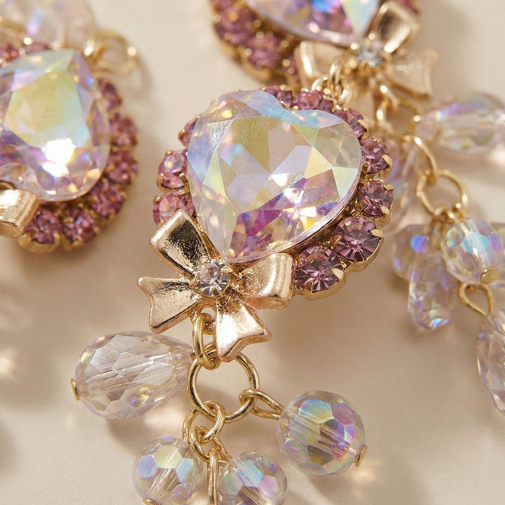 Pink Heart Crystal Earrings