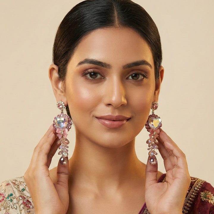 Pink Heart Crystal Earrings