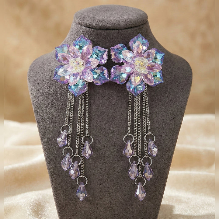 Purple & Blue Crystal Long  Earrings