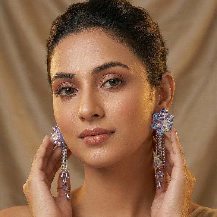 Purple & Blue Crystal Long  Earrings