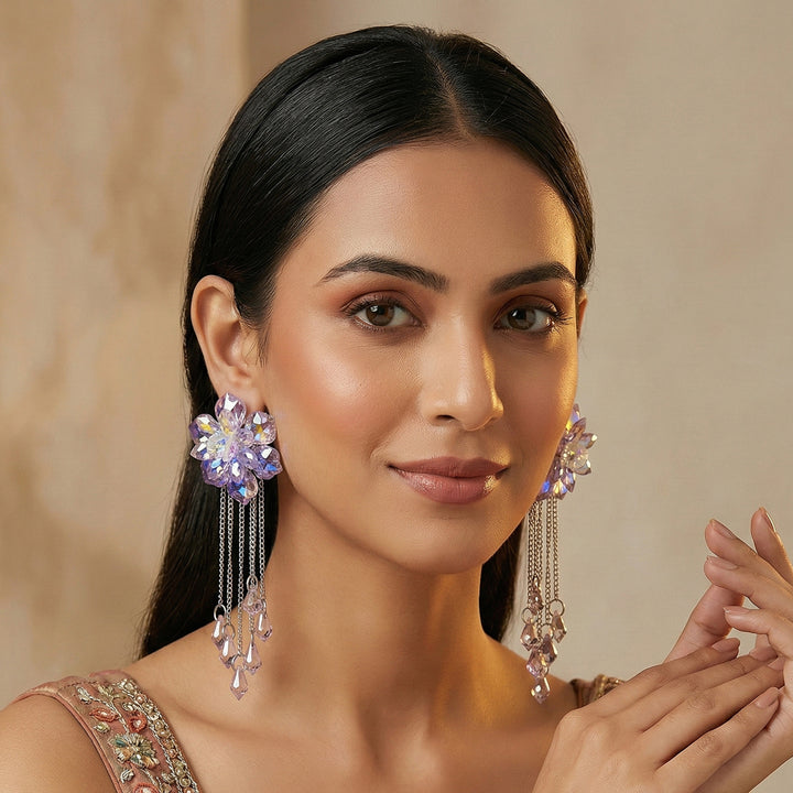 Iridescent Crystal Long Earrings