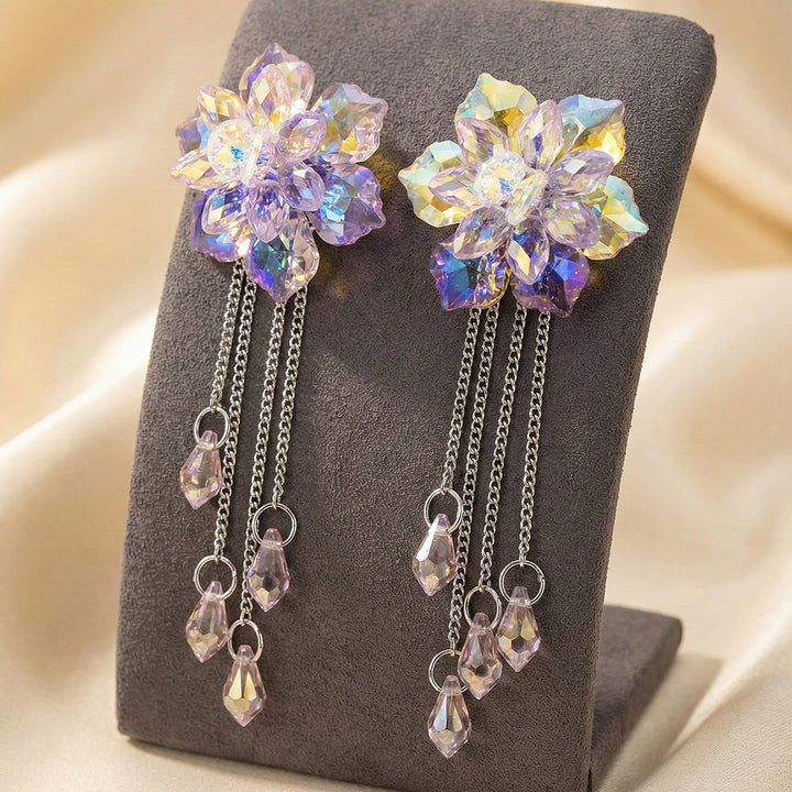 Iridescent Crystal Long Earrings