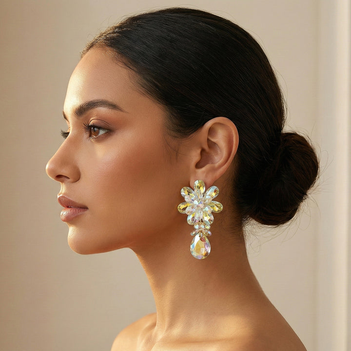Golden Crystal Floral Earrings
