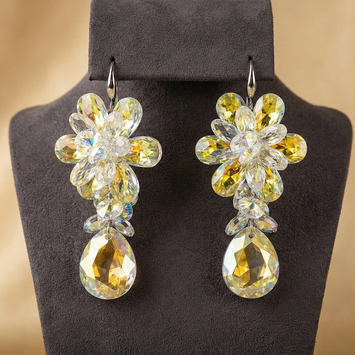 Golden Crystal Floral Earrings