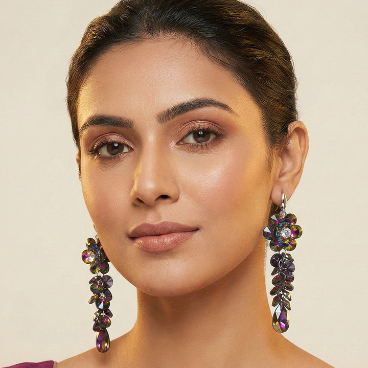 Multicolor Crystal Flower Earrings