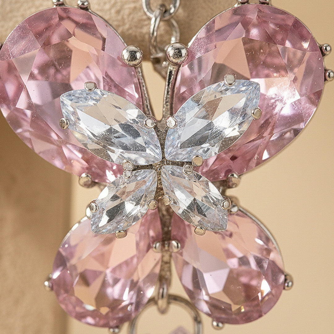 Pink Crystal Butterfly Earrings
