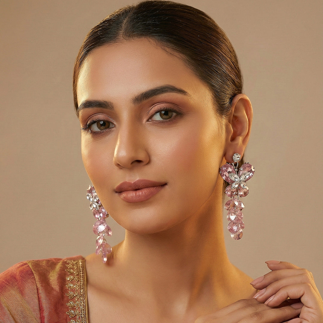 Pink Crystal Butterfly Earrings