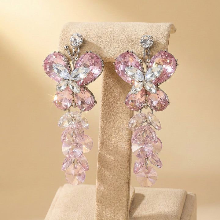 Pink Crystal Butterfly Earrings