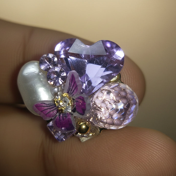 Purple Crystal & Pearl Floral Earrings