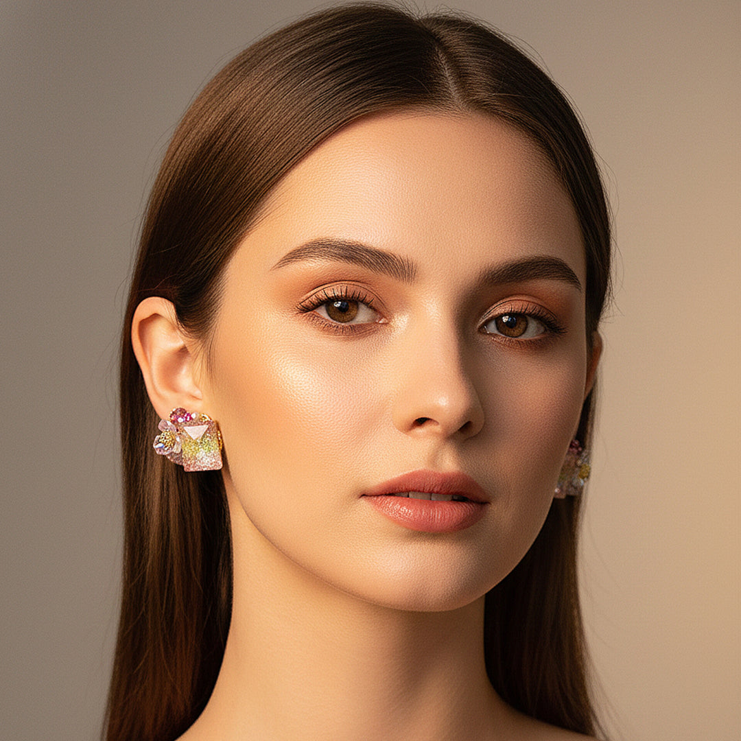 Pink Shimmer Square Earrings