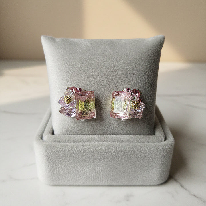 Pink Shimmer Square Earrings