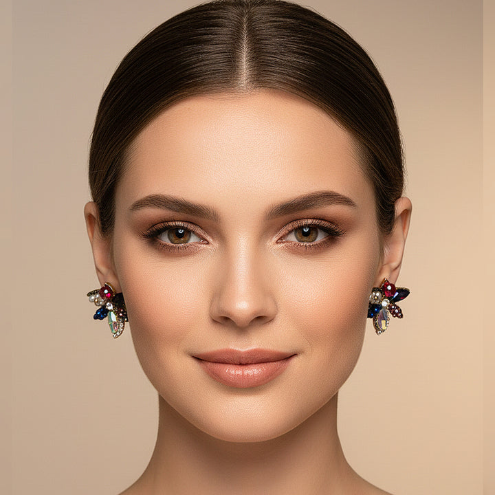 Multi-Color Crystal Flower Earrings