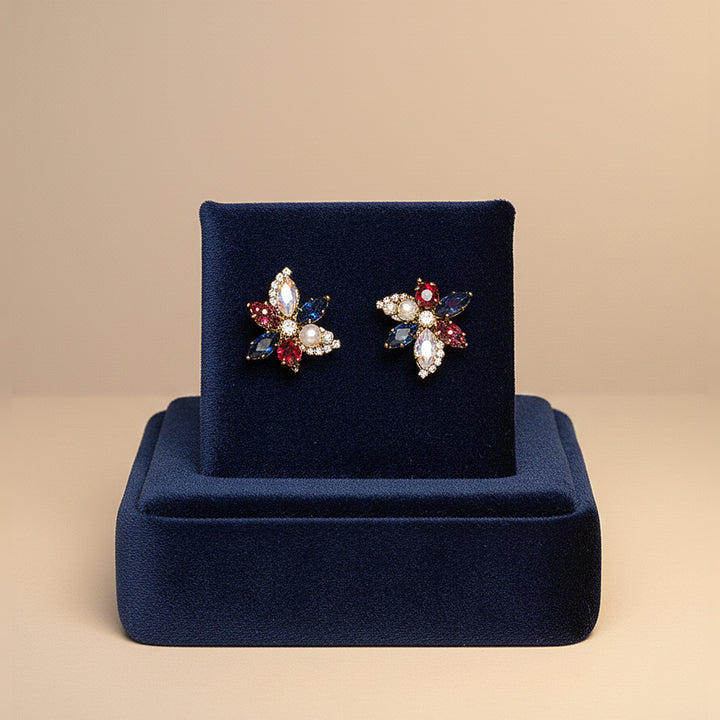 Multi-Color Crystal Flower Earrings
