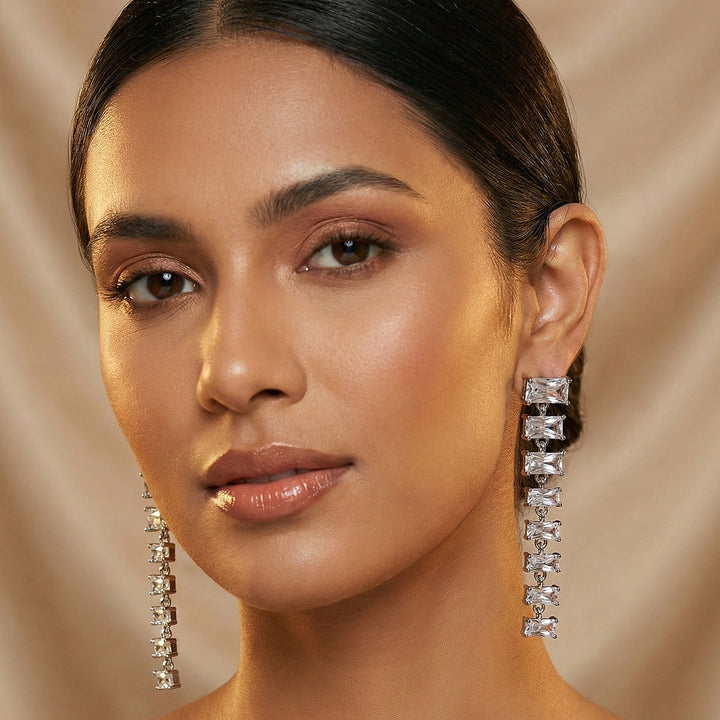 Silver Crystal Drop Earrings