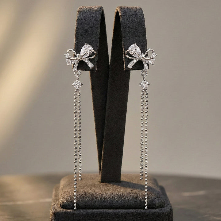 Crystal Bow Chain Drop Earrings
