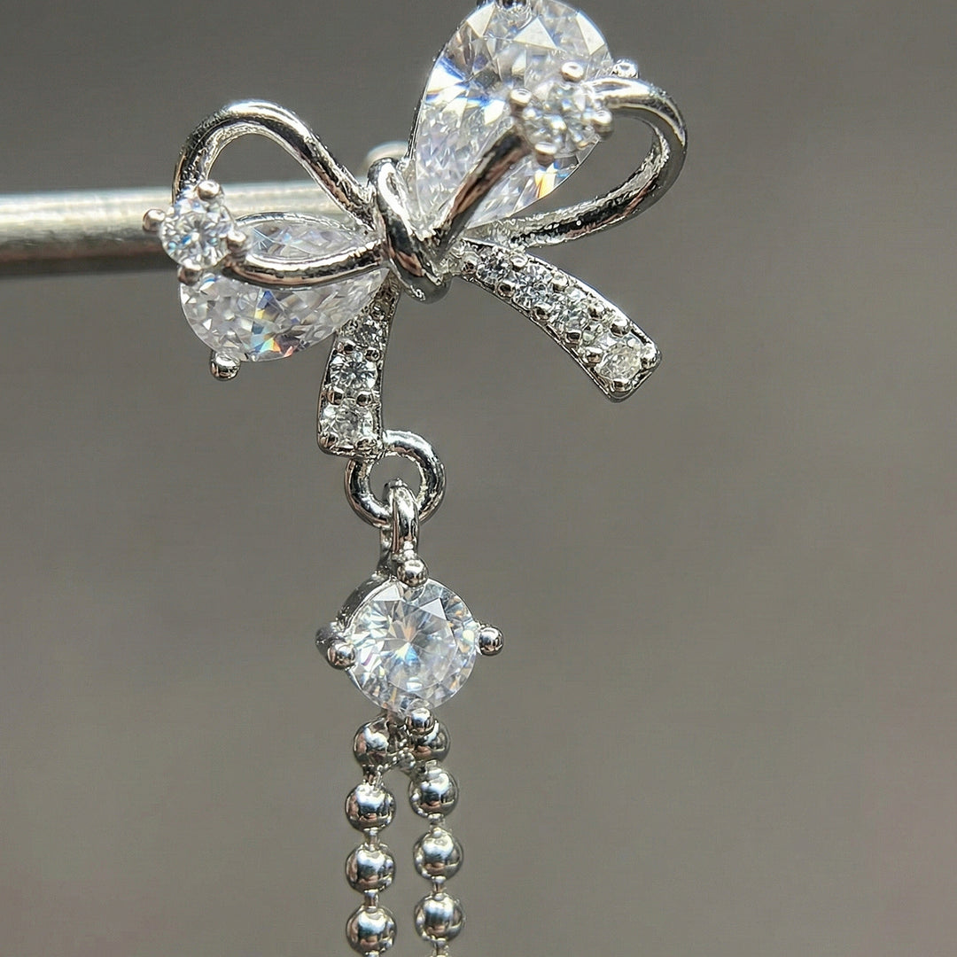 Crystal Bow Chain Drop Earrings