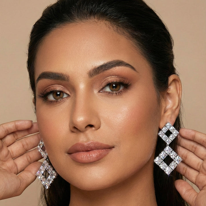 Diamond Shape Crystal Drop Earrings
