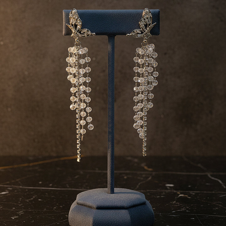 Crystal Waterfall Butterfly Dangle Earrings