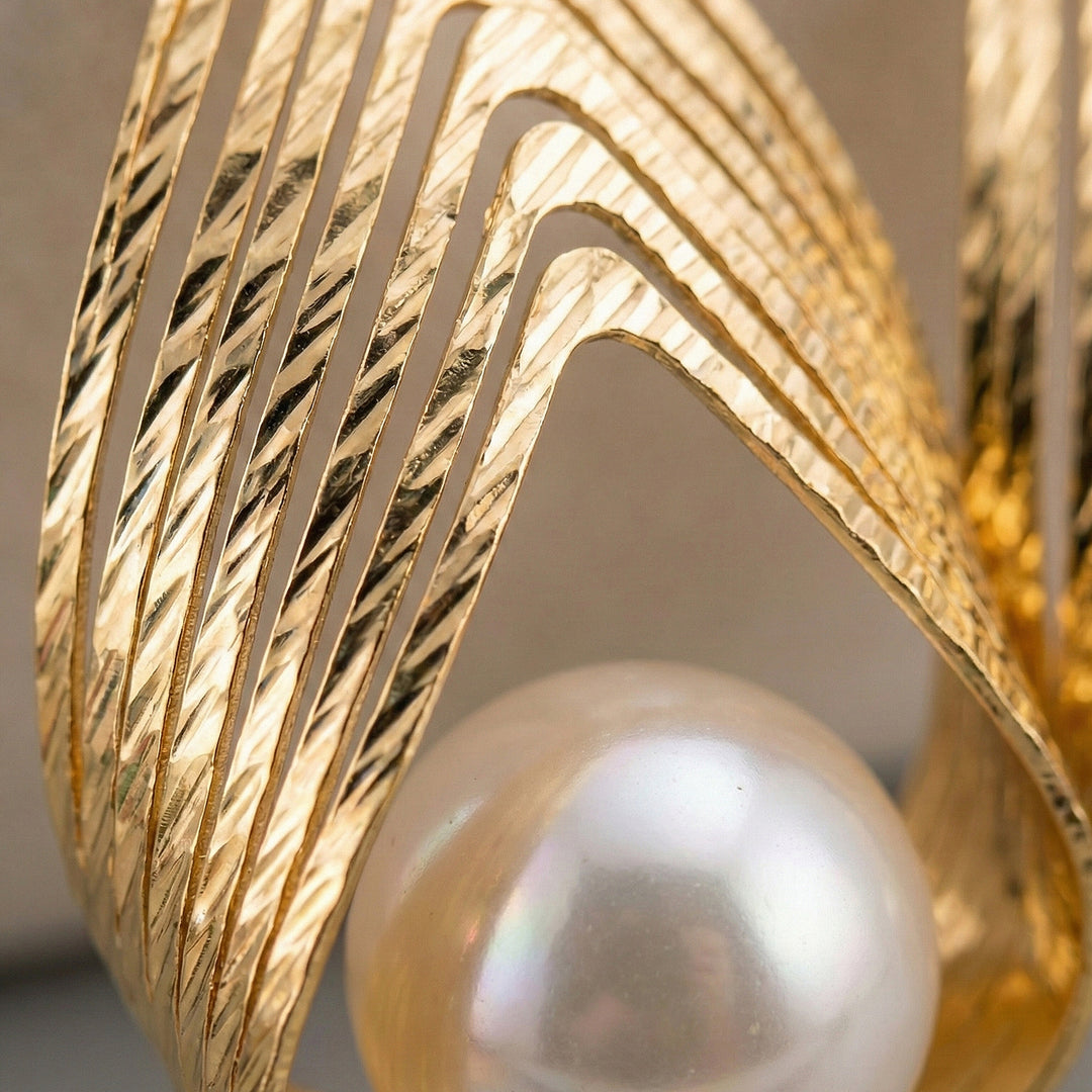 Gold Textured Pearl Earrings