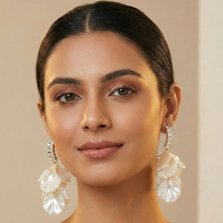 Crystal  Pearl Petal Earrings