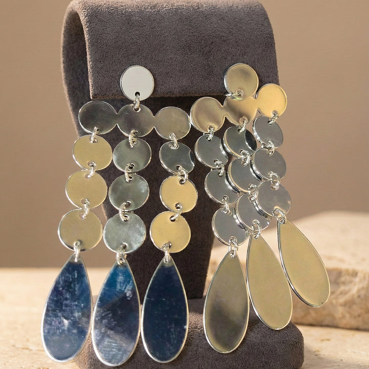 Silver Disc Tassel  Earrings