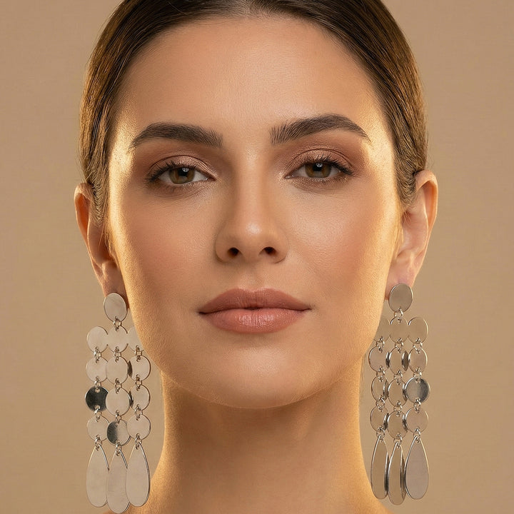 Silver Disc Tassel  Earrings