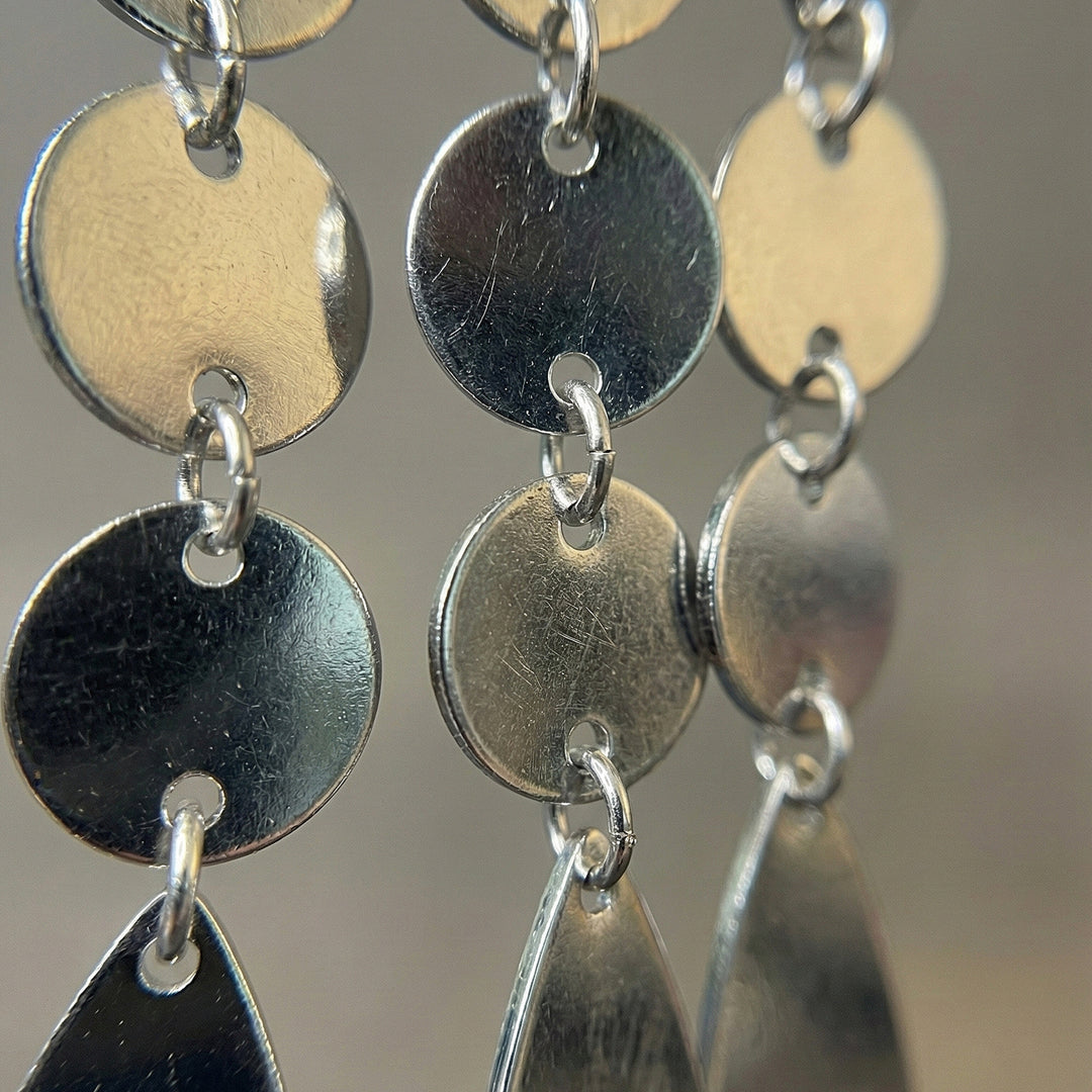 Silver Disc Tassel  Earrings