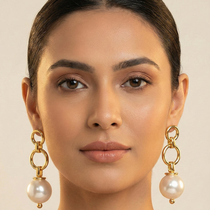 Gold Loop Pearl Earrings