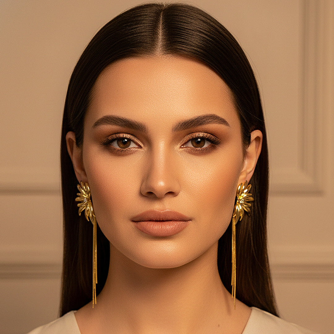 Gold Palm Tassel  Earrings