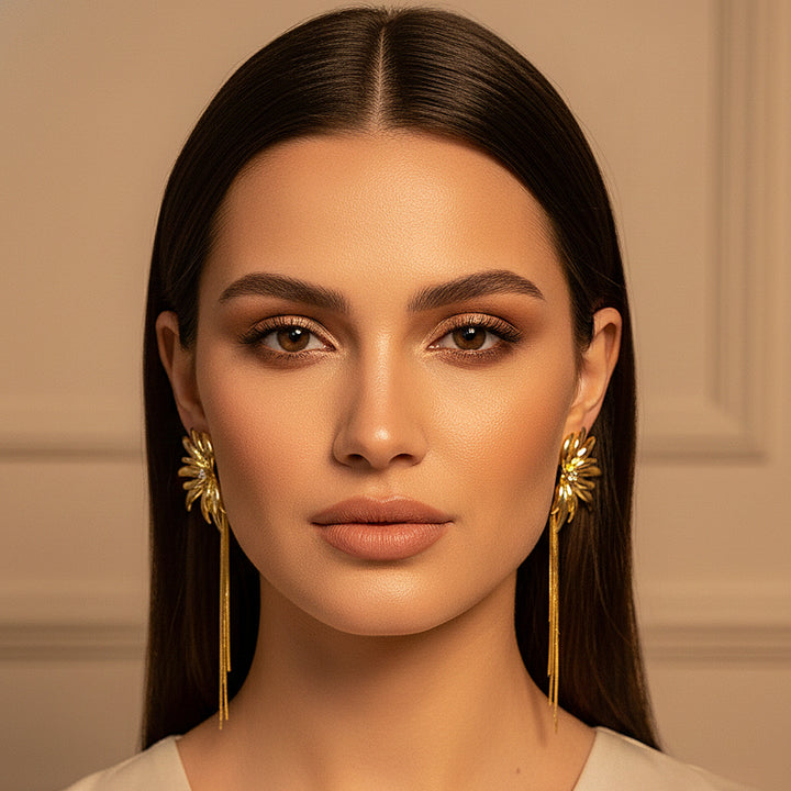 Gold Palm Tassel  Earrings