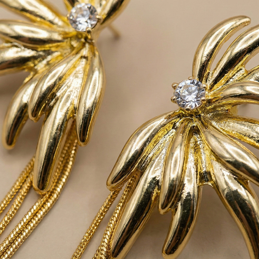 Gold Palm Tassel  Earrings