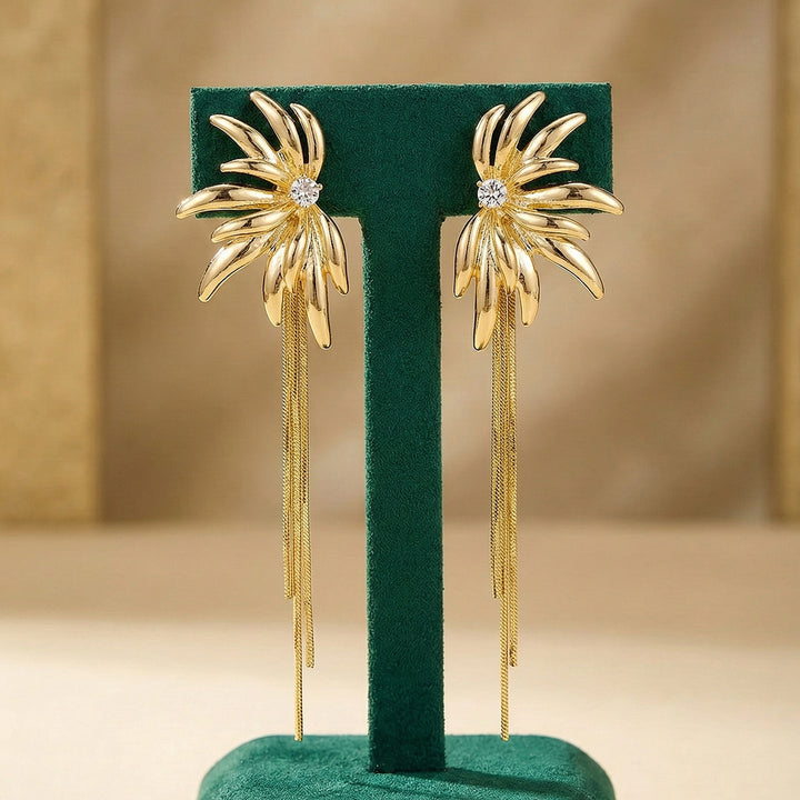 Gold Palm Tassel  Earrings