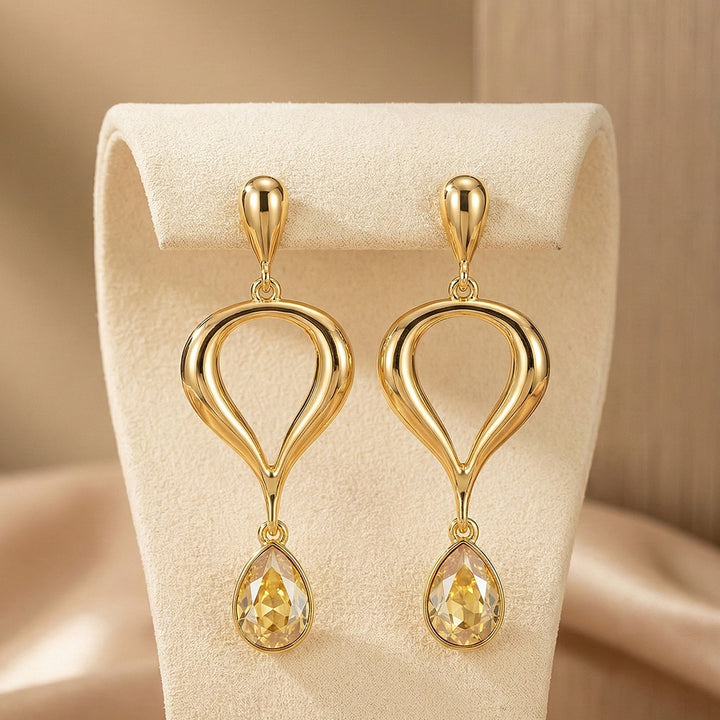 Gold Teardrop Crystal Earrings