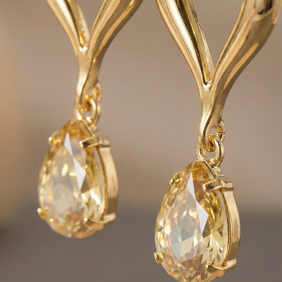 Gold Teardrop Crystal Earrings