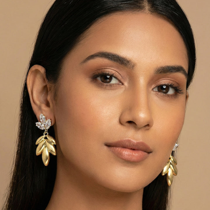 Gold Leaf Crystal Earrings