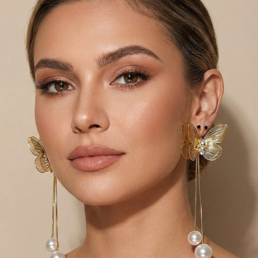 Butterfly Pearl Long Earrings